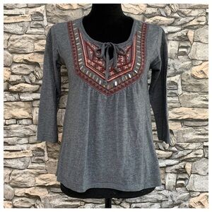 #78 Junior’s Hollister A&F Boho Embellished Sequins Embroidered Top Shirt Blouse